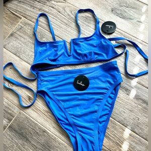 Lulus Vacation Favorite Blue Notched Bandeau Bikini set